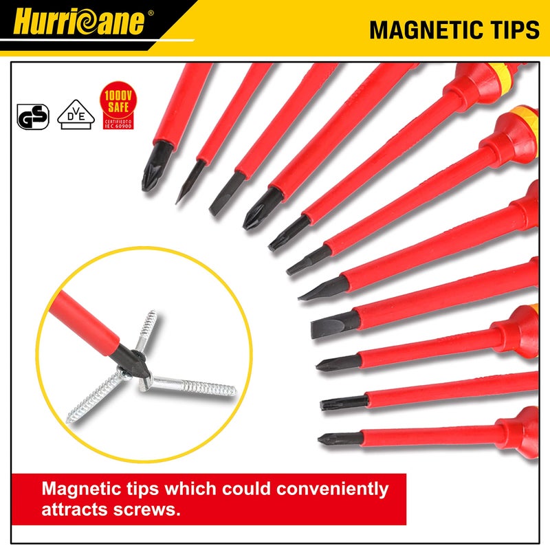 HURRICANE 1000V Insulated Electrician Screwdriver Set  All-in-One Premium Professional 13-Pieces CR-V Magnetic Phillips Slotted Pozidriv Torx Screwdriver - Image 3